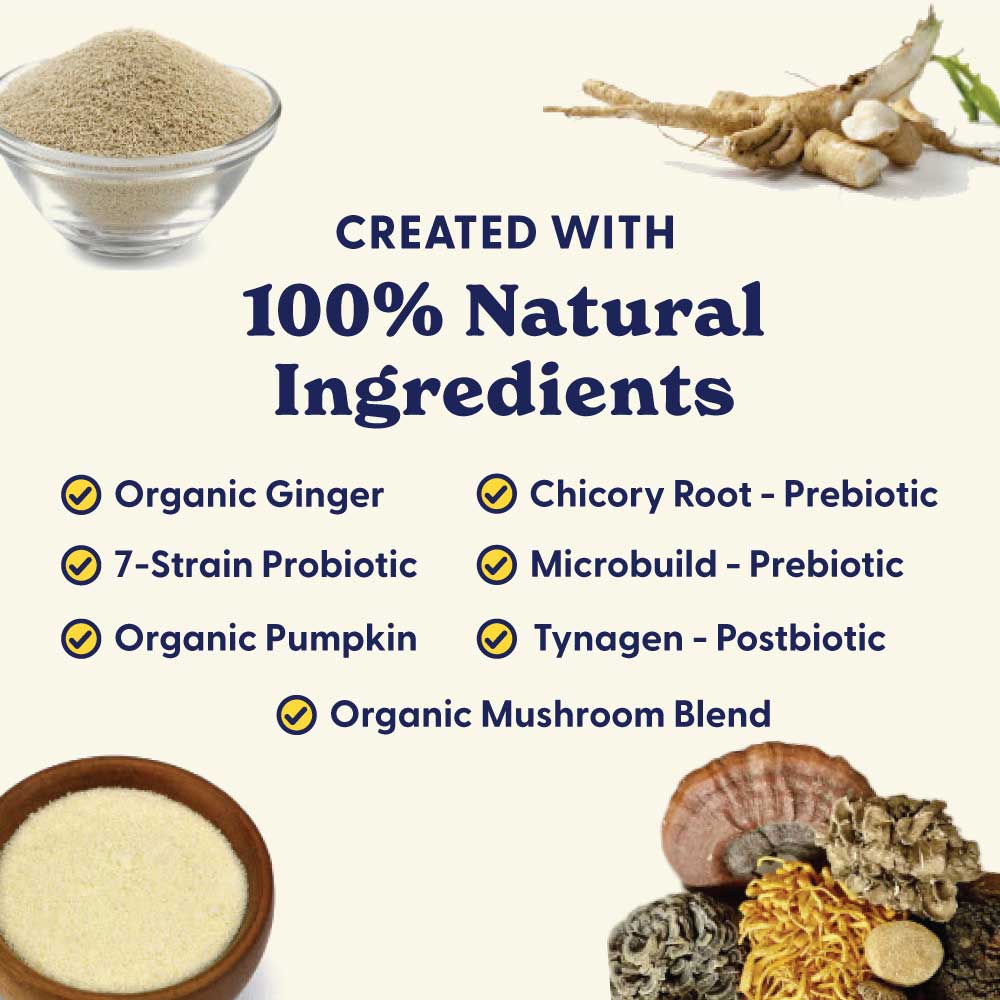 Dog allergy immune supplement jar with '25% OFF' promotion and heart-shaped chews.